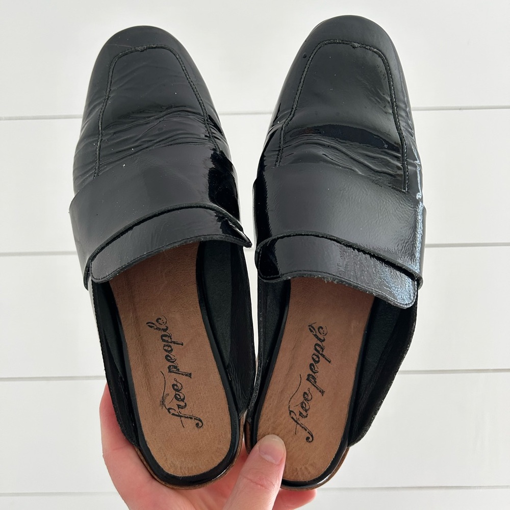 Free People Black Patent Leather Slip On Loafers